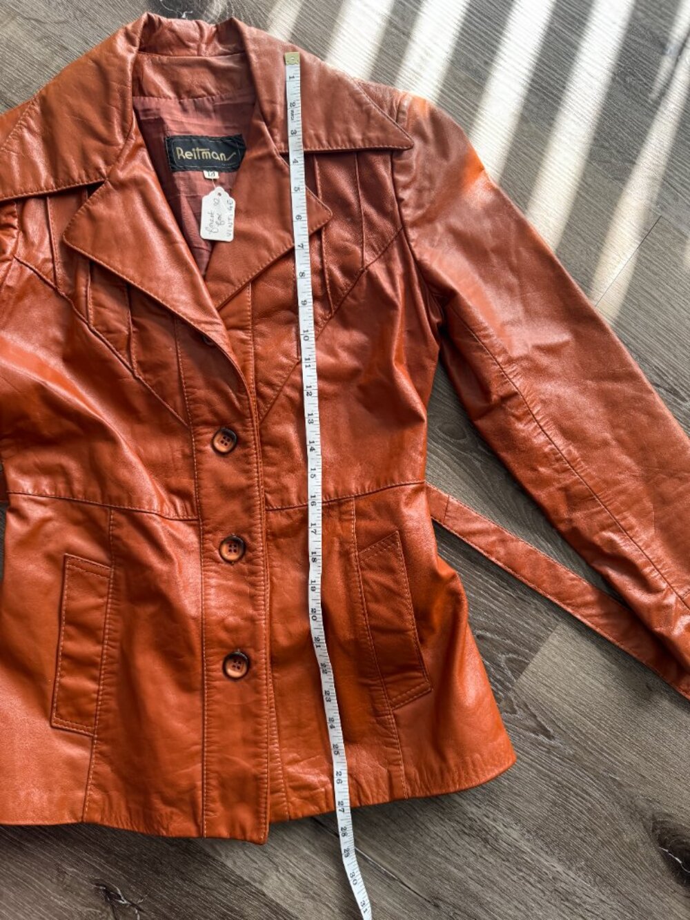 Vintage 1970s Reitmans Leather Jacket | Cognac Brown Western Boho Belted S - Picture 9 of 13